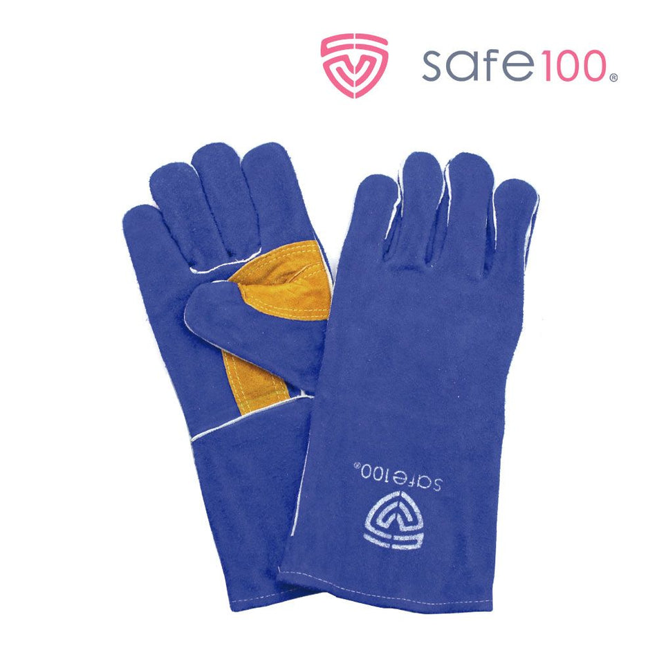 GUANTE PARA SOLDAR CARNAZA AZUL PALMA REFORZADA KEVLAR 14''