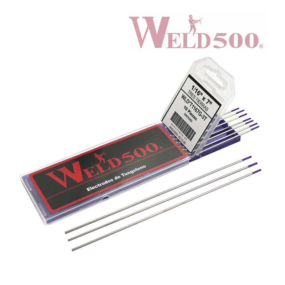 TUNGSTENO 3/32" X7" 3 TIERRAS PUNTA MORADA (10 PZ)
