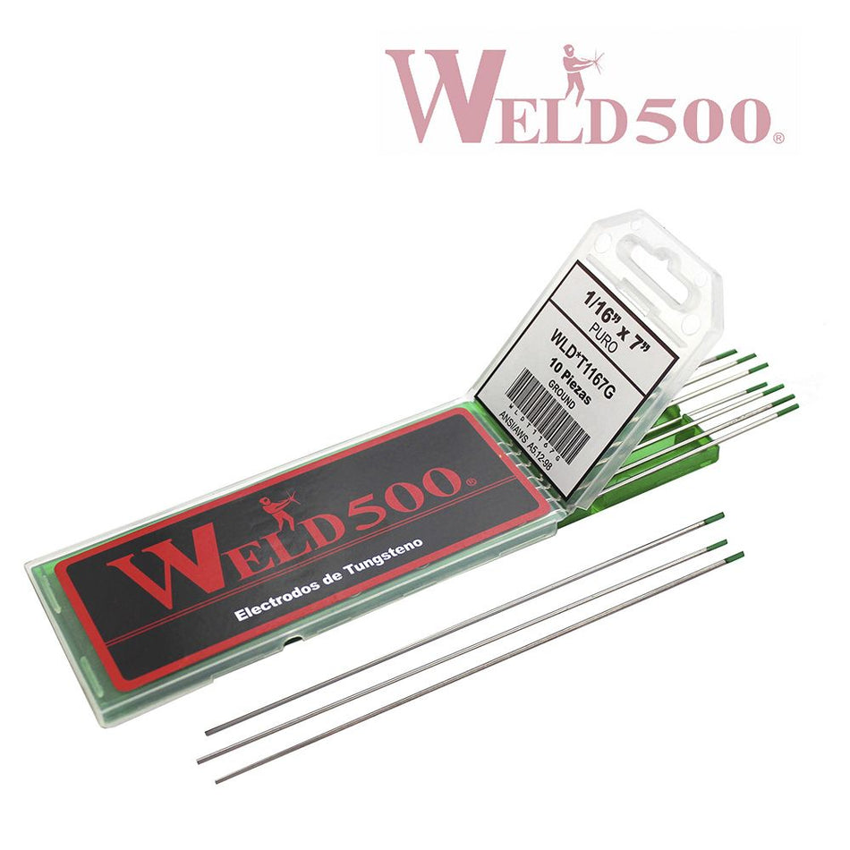 TUNGSTENO 1/16" X7" PURO PUNTA VERDE (10 PZ)